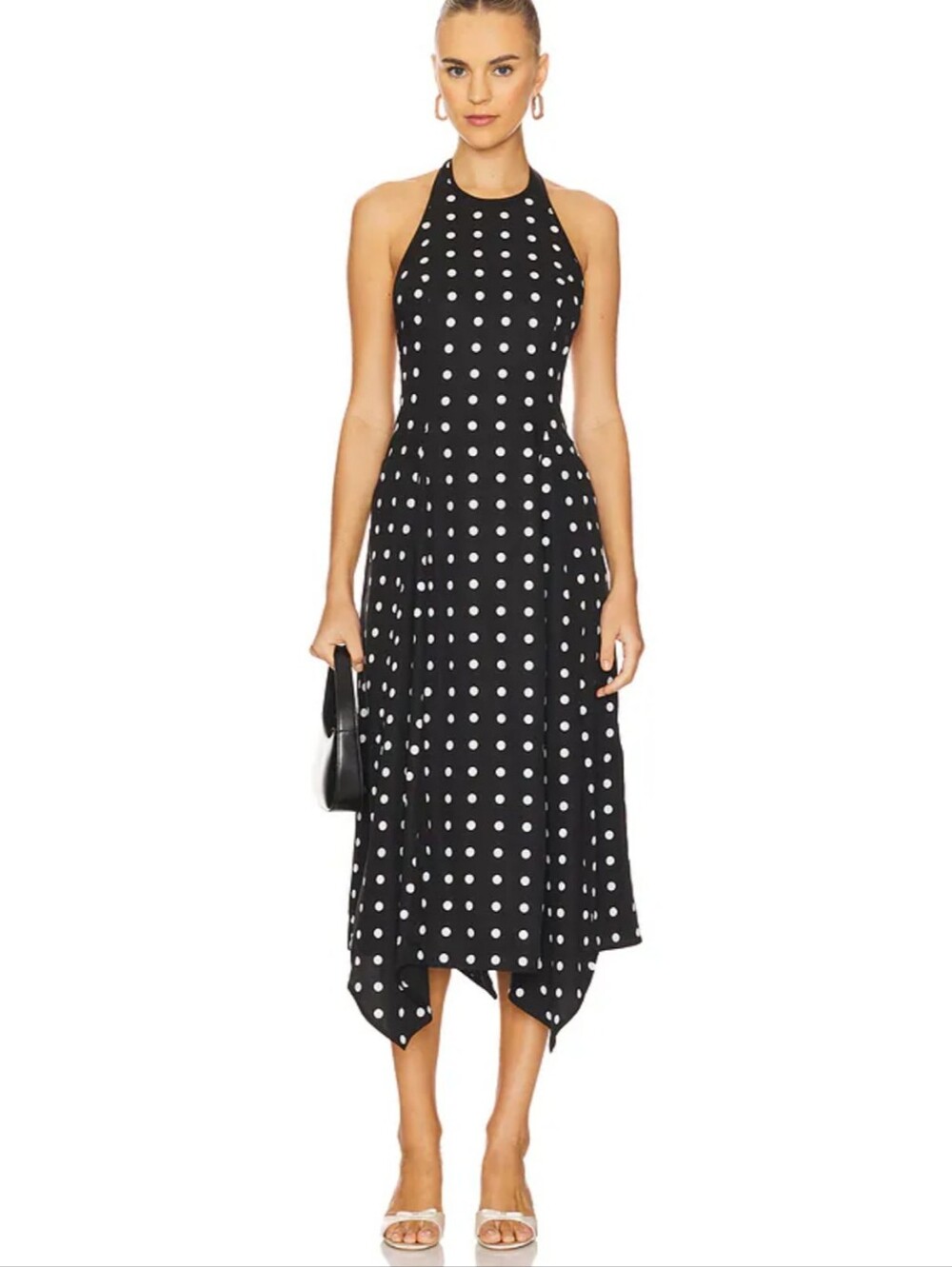 Black Polka Dot Halter Midi Dress